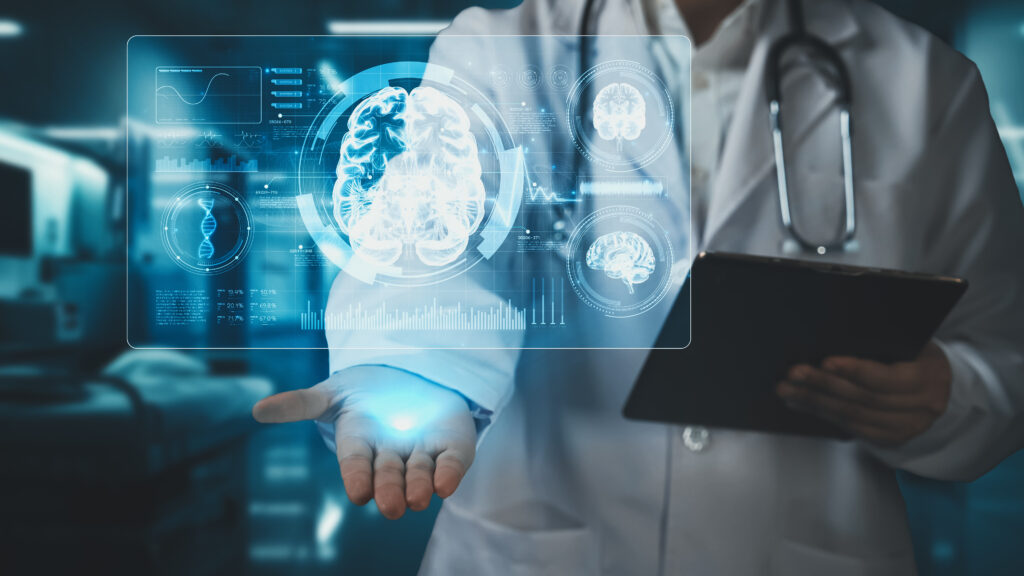 Una pantalla interactiva con historiales médicos y métricas de analítica digital para el sector salud optimizada por Zen Virtual.